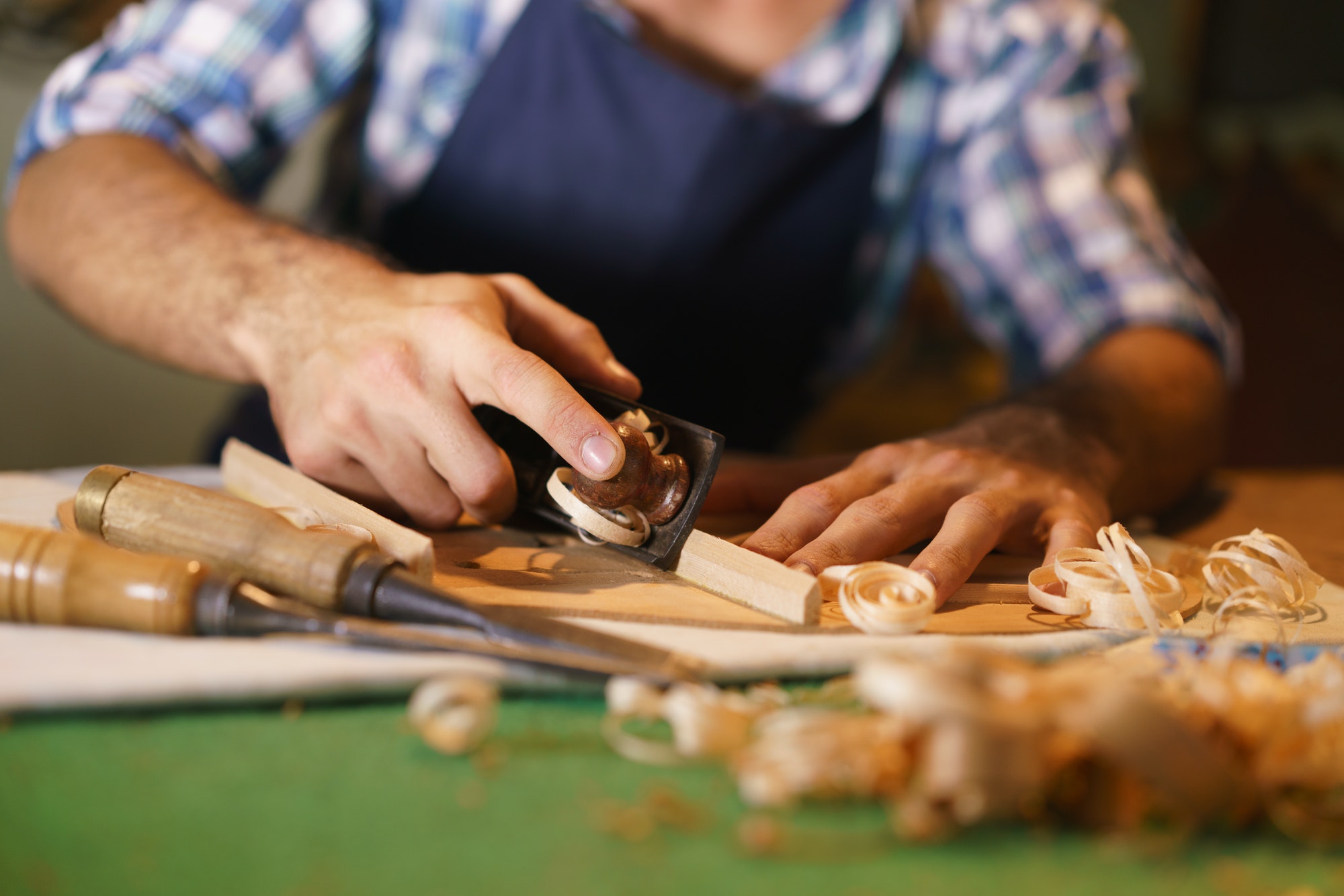 Artisan Lute Maker Chiseling Classical Guitar